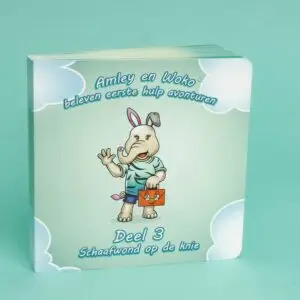 Amley en Woko – Schaafwond op de knie: educatief EHBO-boekje waarin kinderen leren hoe ze een schaafwond kunnen verzorgen.