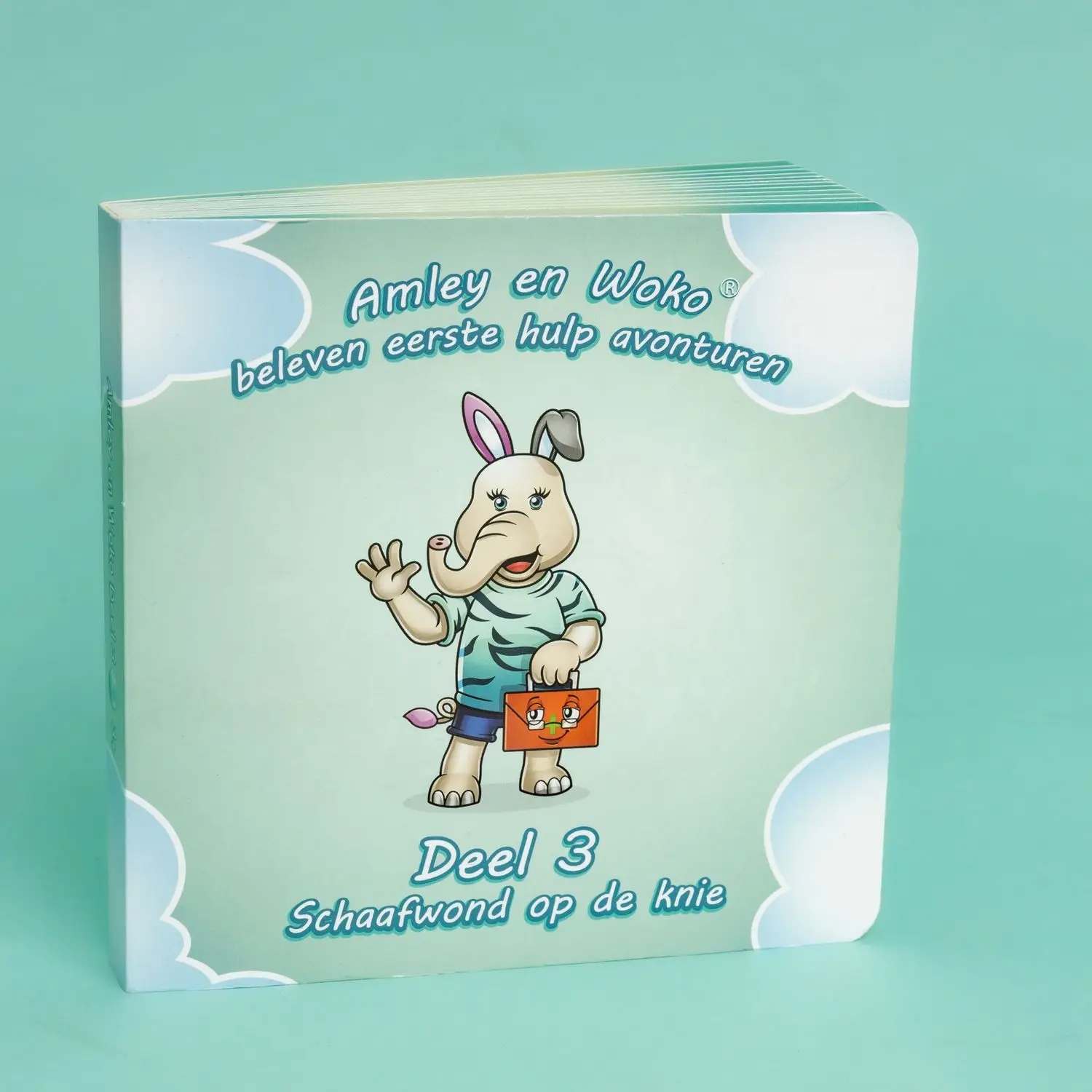 Amley en Woko – Schaafwond op de knie: educatief EHBO-boekje waarin kinderen leren hoe ze een schaafwond kunnen verzorgen.